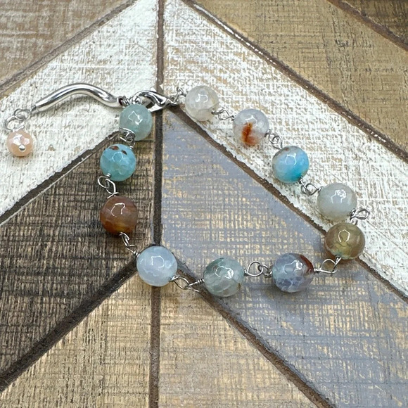 Dragon vein agate beaded handcrafted bracelet/rosary link adjustable - Picture 11 of 12